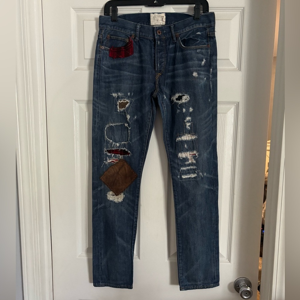 Ralph Lauren Rugby Jeans Women 26 Blue Straight Leg Patchwork Distressed Vintage